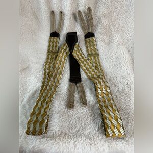 100% Silk Button Suspenders with Woven Ends Made in England Brass & Leather